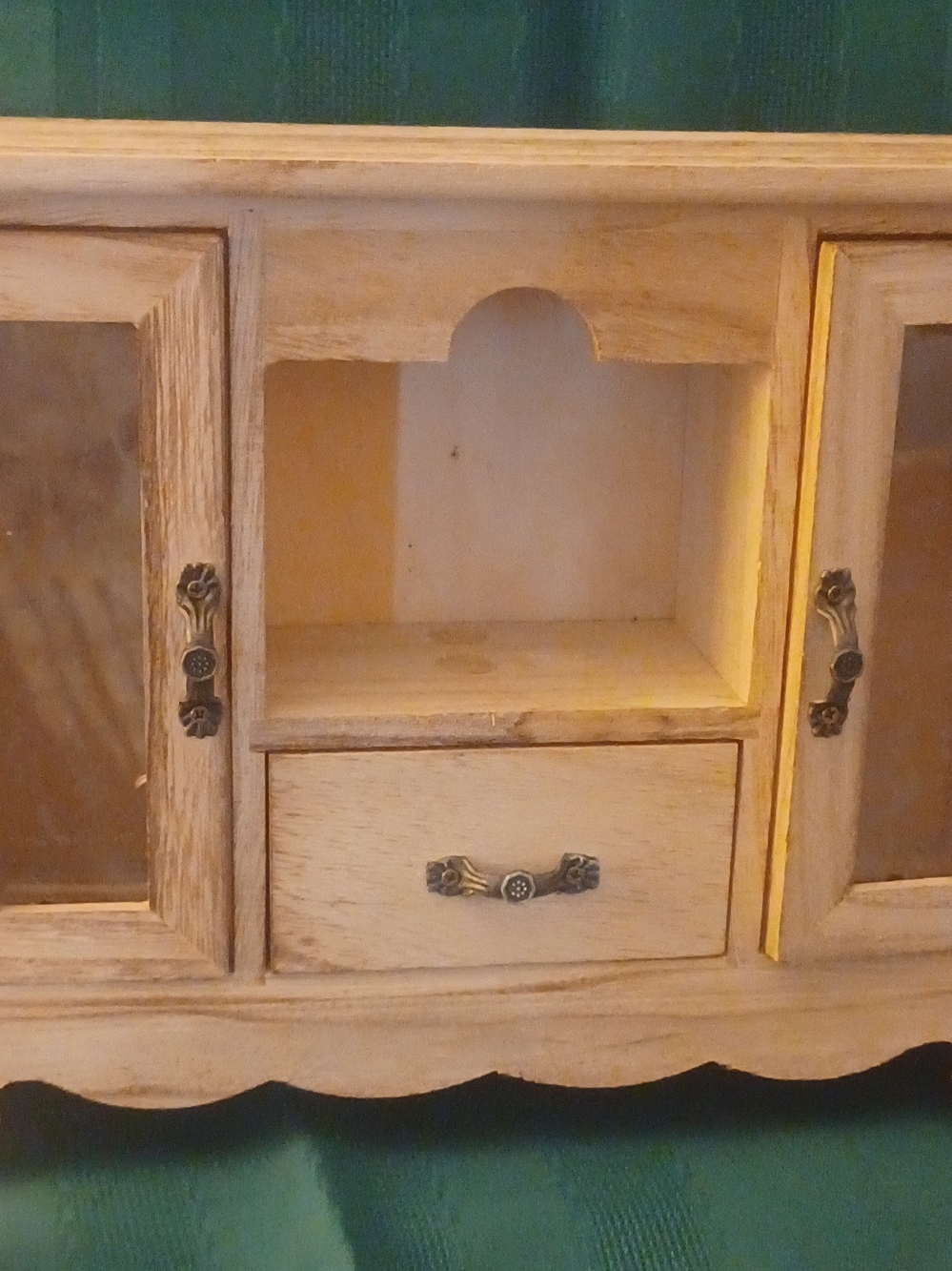 Wooden Mini Cabinet with Drawer and Glass Doors - Light Natural Finish
